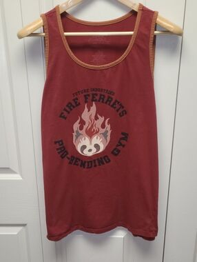 Avatar The Last Airbender Dark Red Graphic Cotton Tank Top with Fire Ferret